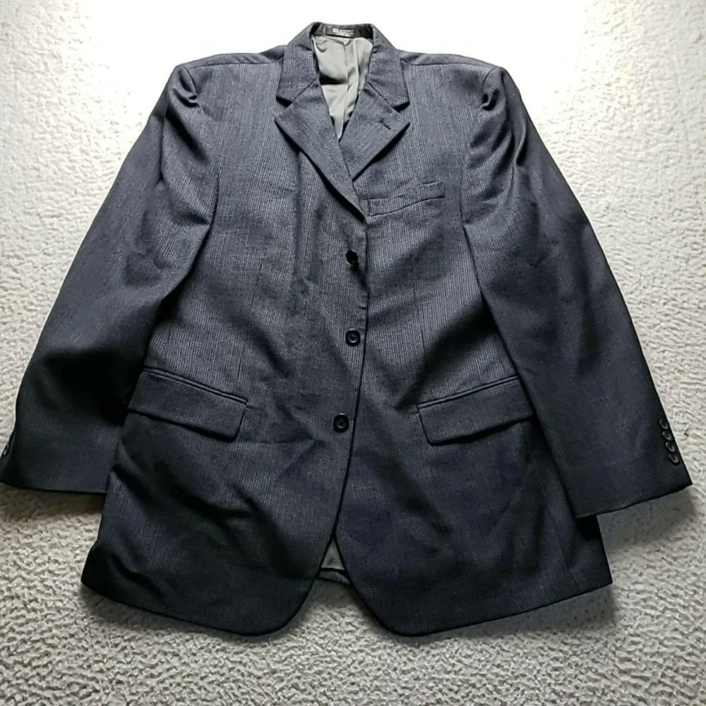 Oscar De La Renta Suit Jacket Mens 44R Gray Wool 3 Button Notch Lapel Dress